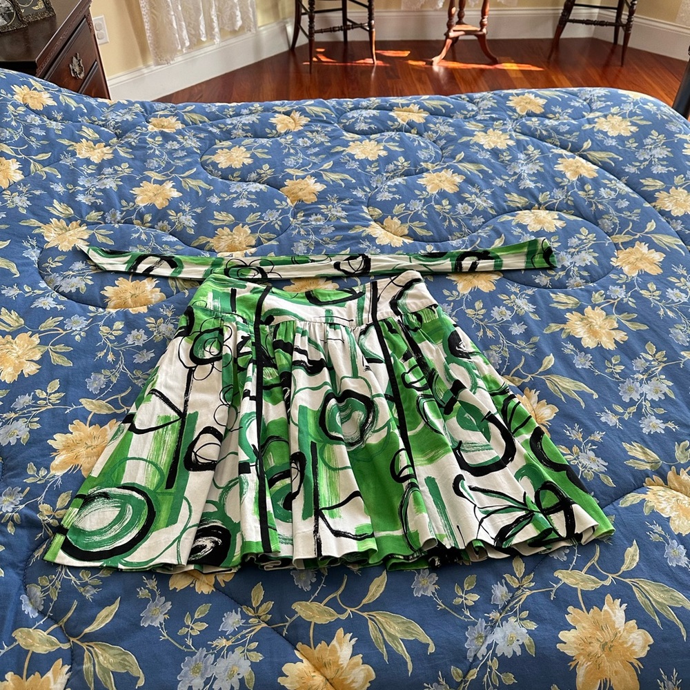 CLAUDE BROWN GREEN BELTED A-LINE SKIRT WITH POCKETS SIZE 4